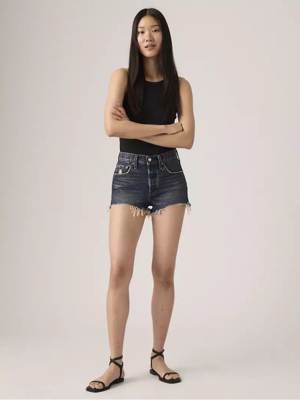 Levi’s 501 Denim Frayed Hem High-Rise Women's Shorts - Dark Wash